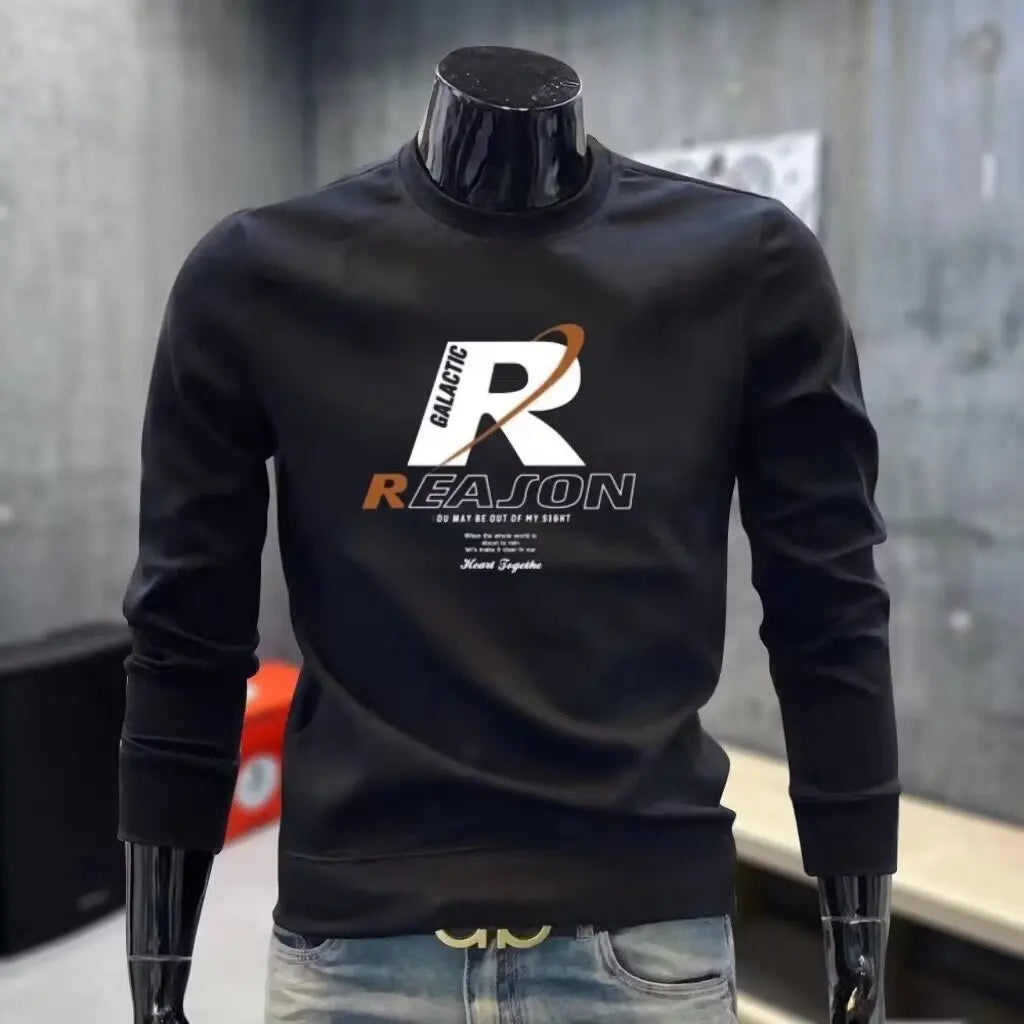 R Winter Men Cotton Sweatshirt Korean Print Warm Long Sleeve T Shirts High Quality Streetwear White O-neck Tee Men Clothing New