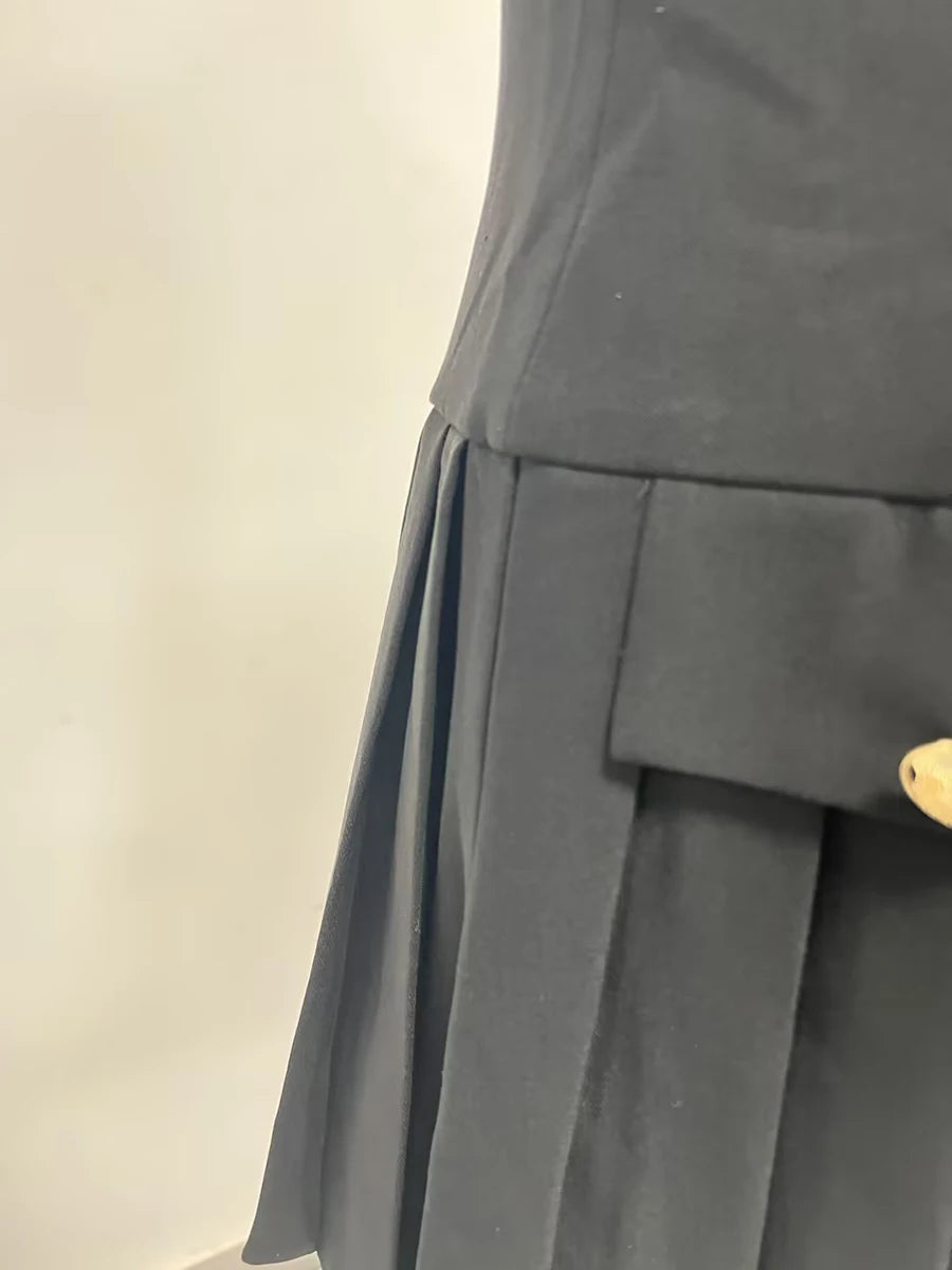 TWOTWINSTYLE Hit Color Spliced Button Slimming Dresses for Women Lapel Long Sleeve Temperament Mini Dress Female Clothes