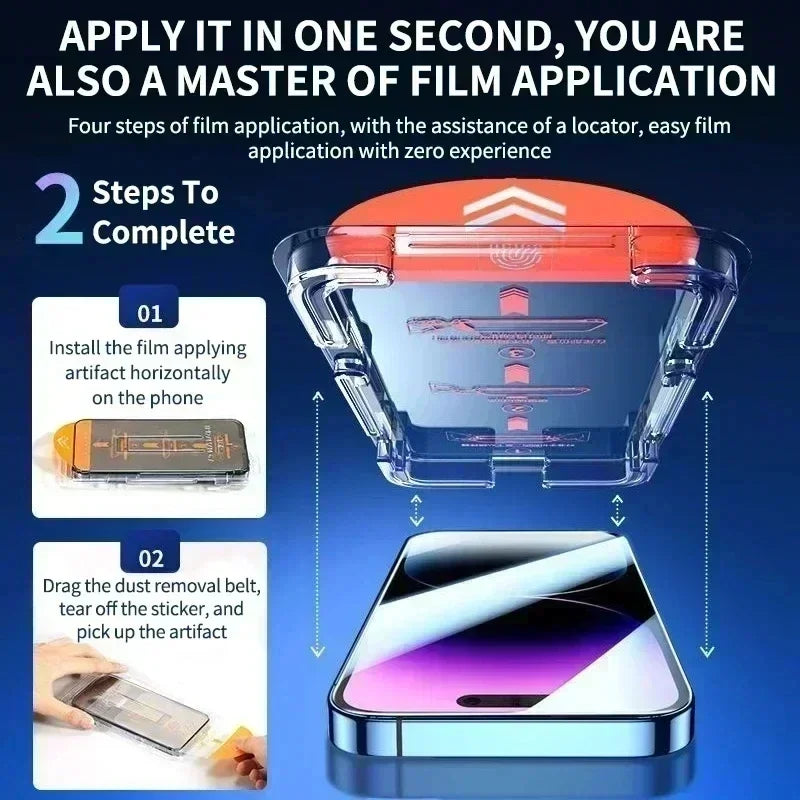 2Pcs Dust Free Easy Installation Screen Protector For iPhone 15 14 13 11 12 16 Pro Max Mini XR X XS MAX 7 8 15 16 Plus HD Glass