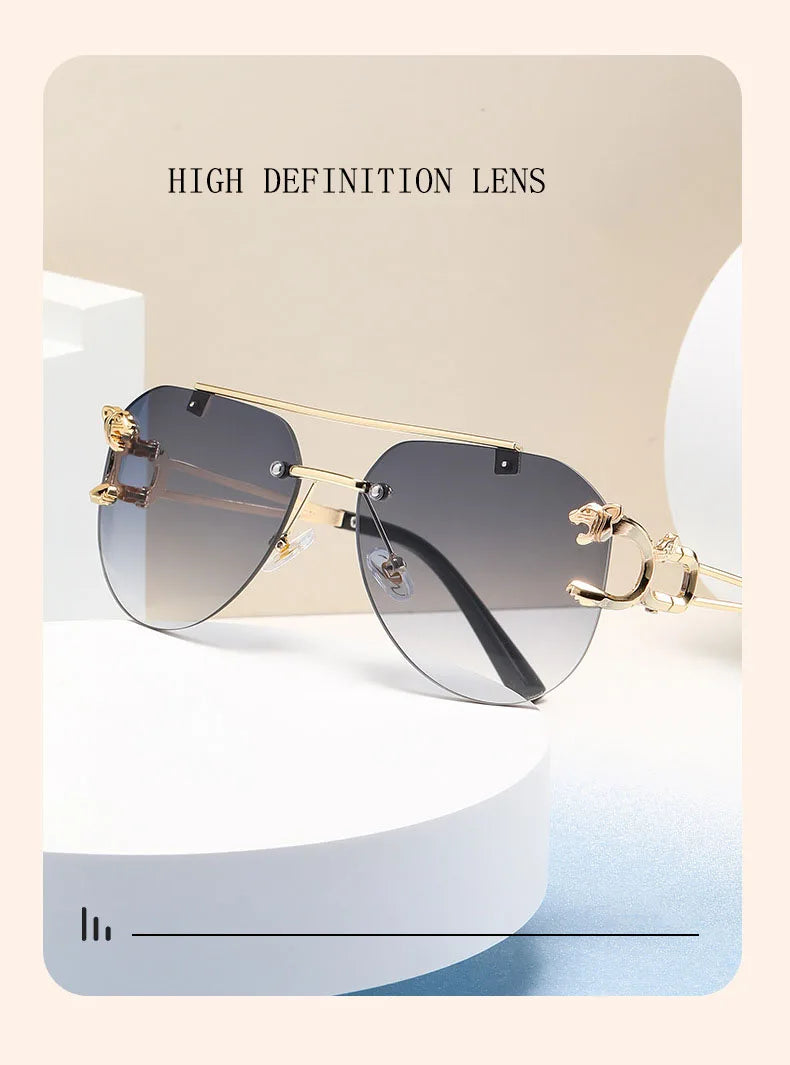 Rimless Designer Sunglasses Women Trendy Luxe Fashion Sunglasses Men Vintage Glasses Lentes De Sol Mujer Lunette Soleil Femme