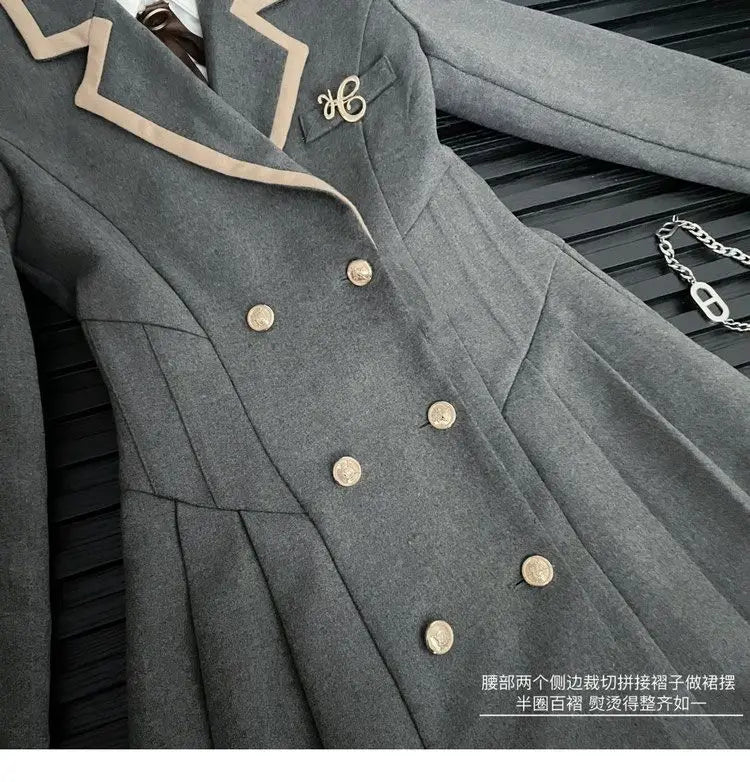 Korean Fashion Woolen Suit Dresses for Women Winter New College Style Sweet Waist up Slim High-end A-line Pleated Mini Dress
