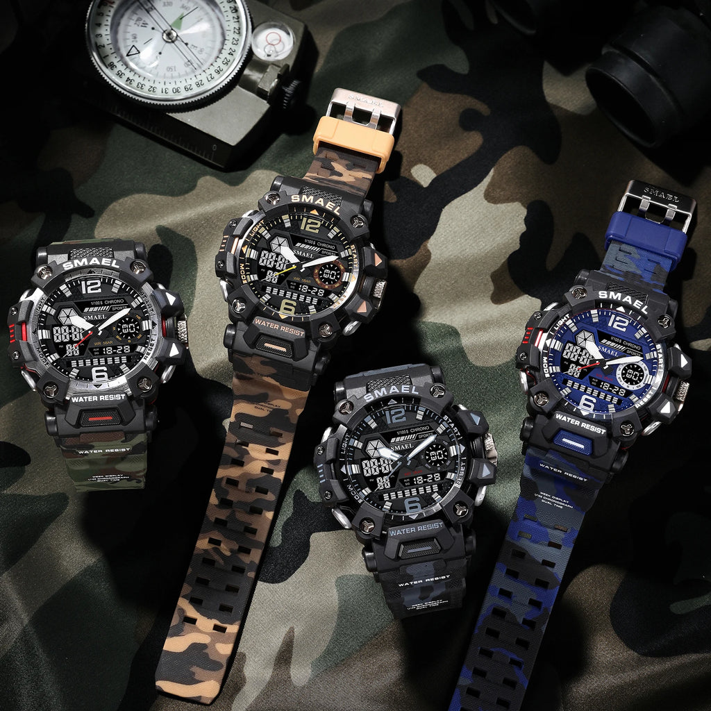 SMAEL New Watches 50m Waterproof Sports Watch Digital 8072 Army Watch Digital Quartz Dual Time Wristwatches LED for Men