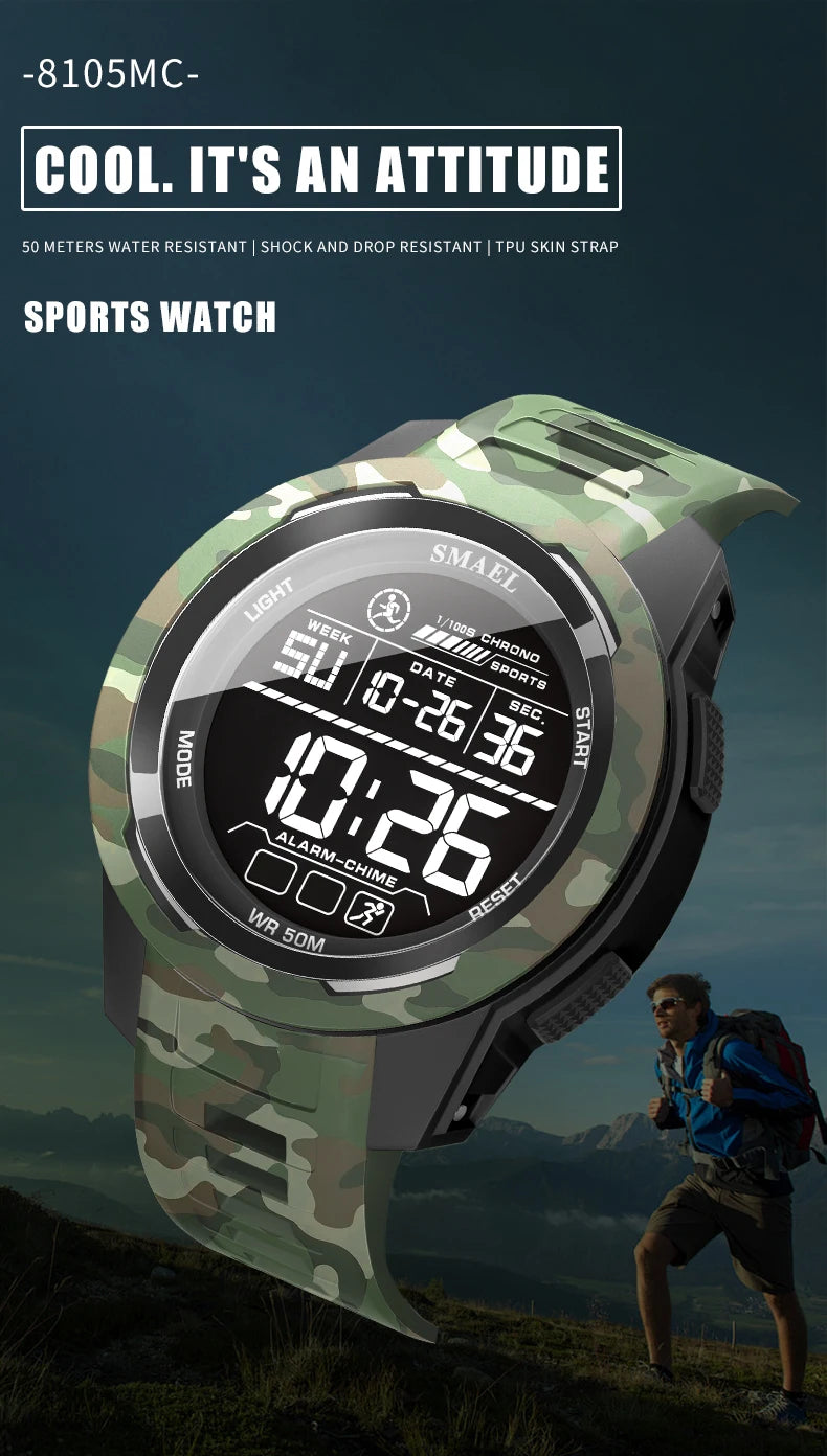 Military Watch Men Sports Watches Digital LED 50M Wateproof 8105C S Shock Resistant Military Watches Amry Men's Wristwatches