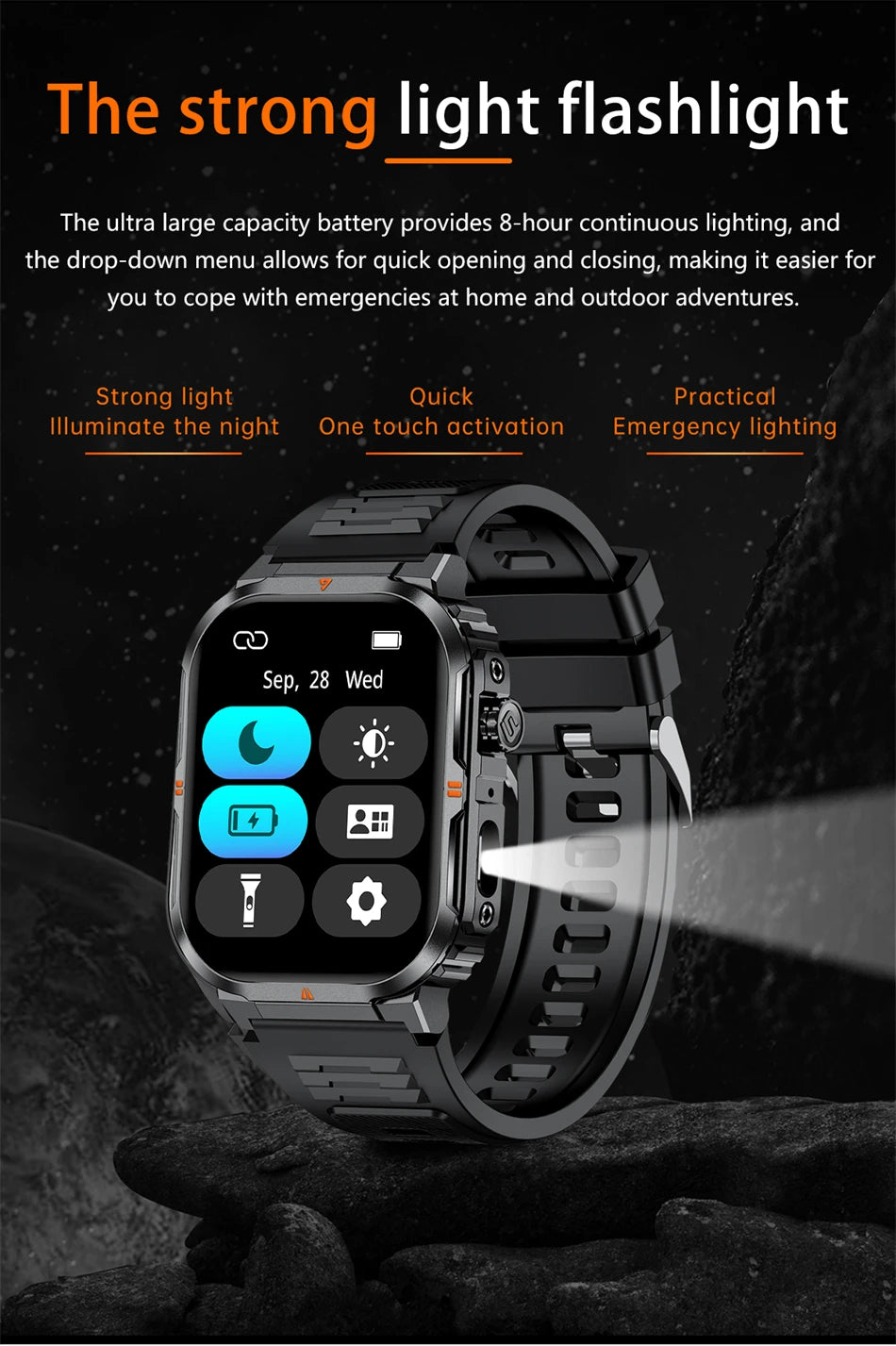 2025 New Professional Sports Smart Watch Men 2.01'' Large Screen Bluetooth Call Watches Flashlight Waterproof Outdoor Smartwatch