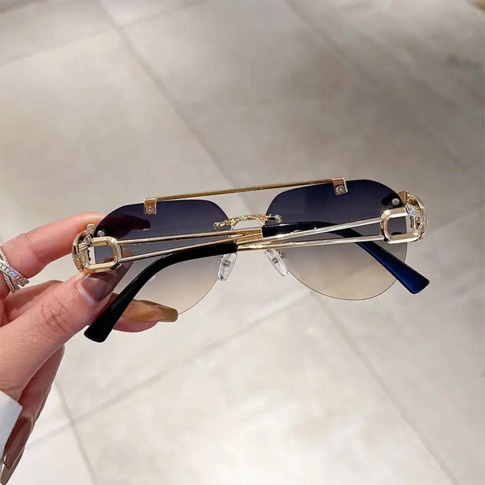 New Rimless Cheetah Decor Sunglasses Gradient UV400 Double Bridge Sun Glasses Shades for Women & Men