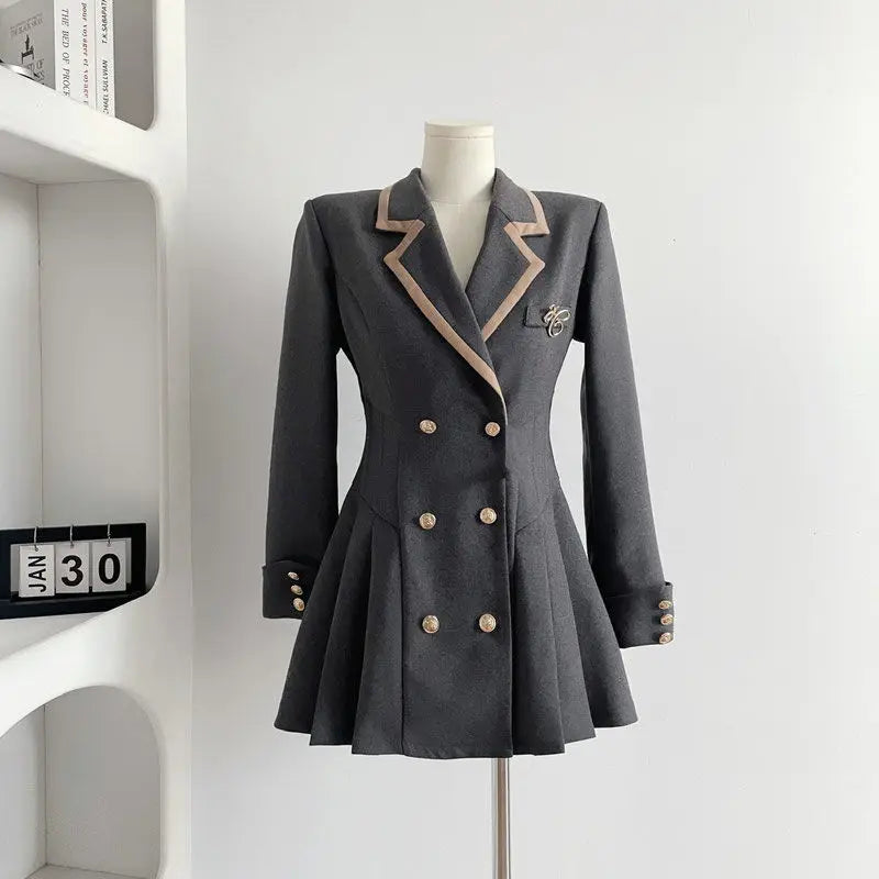 Korean Fashion Woolen Suit Dresses for Women Winter New College Style Sweet Waist up Slim High-end A-line Pleated Mini Dress