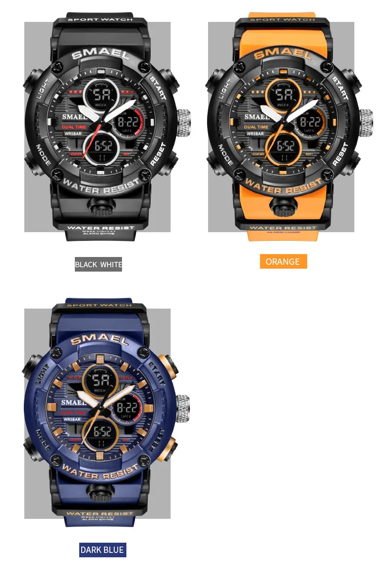 SMAEL Watch Men Waterproof LED Digital Watches Stopwatch Big Dial Clock For Male 8038 Sport Men Watches Quartz