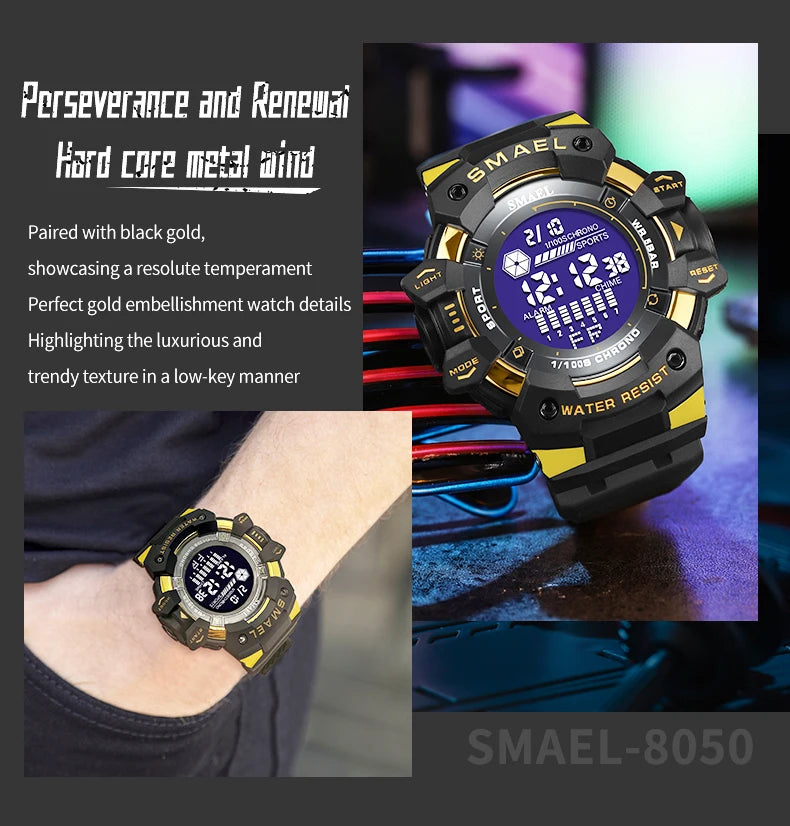 2023 Men Watches Luxury Man Military Watch SMAEL 8050 Waterproof Big Dial Fashion LED Backlight Sport Digital Watch For Men