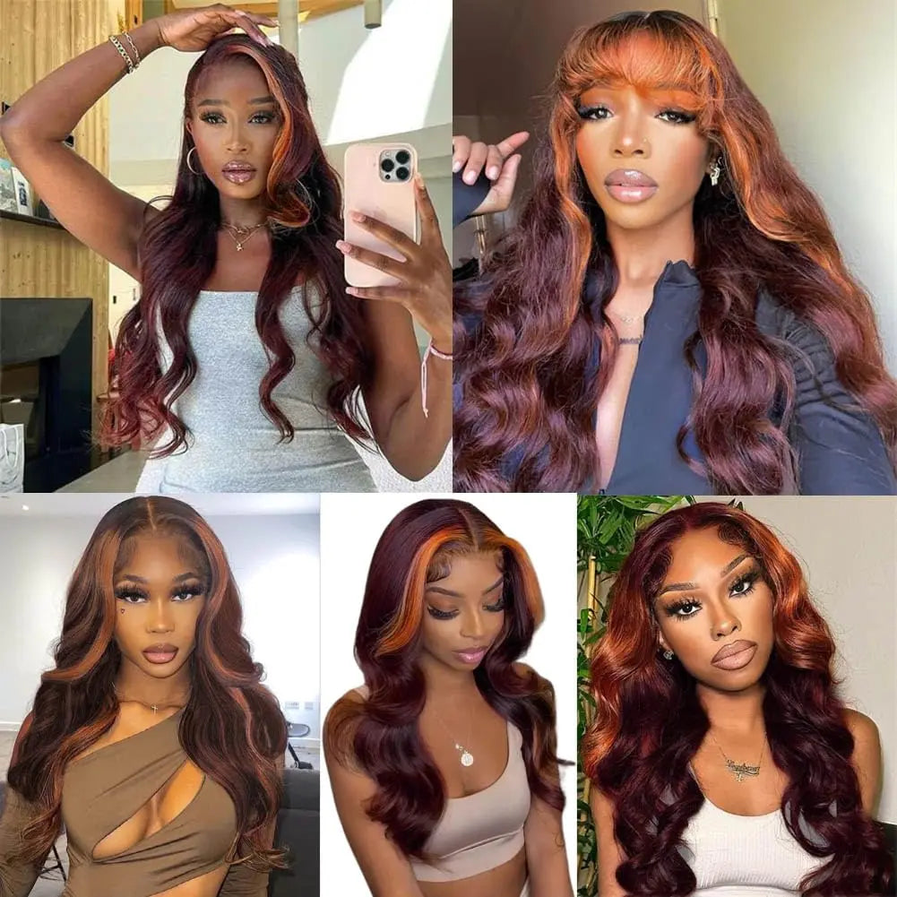 13X6 Lace Front Wig Highlight Black with Red Blonde Wig Synthetic 13x4 Lace Front Wigs Pre Plucked With Hairline Women's Wig