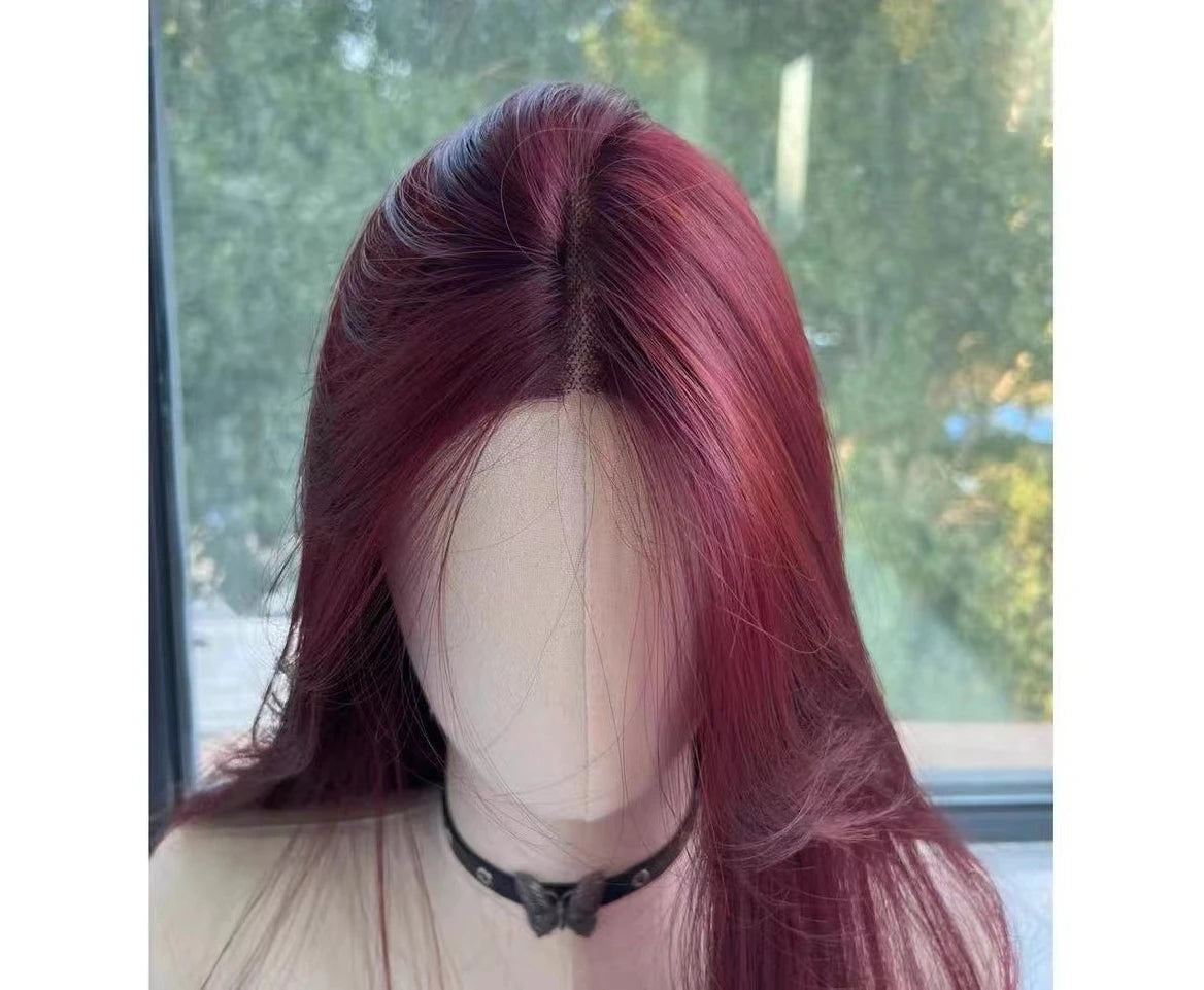 Red Wig Long Straight Lace Front Wig for Woman Nature Synthetic Lace Wigs for Cosplay Daily Use Heat Resistant Headband Wigs
