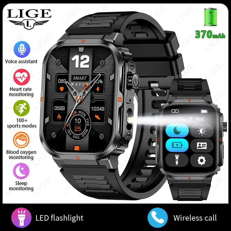 2025 New Professional Sports Smart Watch Men 2.01'' Large Screen Bluetooth Call Watches Flashlight Waterproof Outdoor Smartwatch