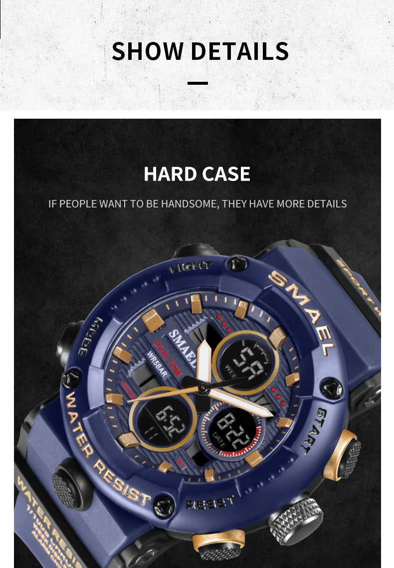 SMAEL Watch Men Waterproof LED Digital Watches Stopwatch Big Dial Clock For Male 8038 Sport Men Watches Quartz