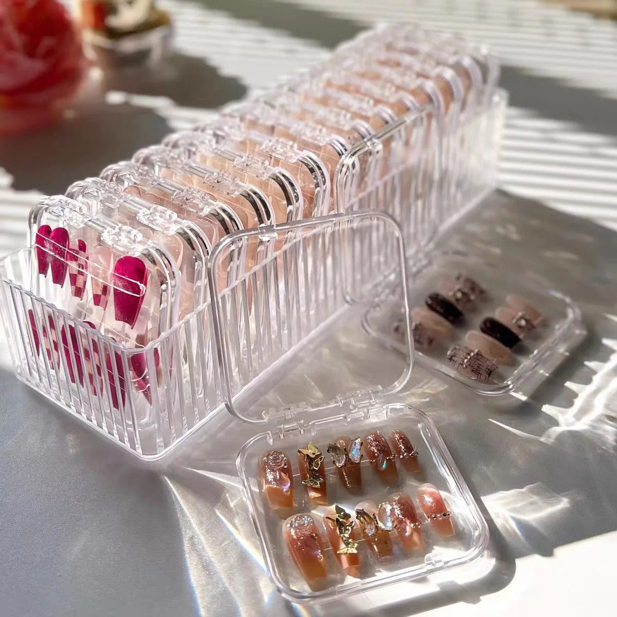 10PCS Press-On Nail Storage Acrylic Boxes with Adhesive Sheets Transparent Clear Nail Boxes Jewelry Storage Tool&Accessories