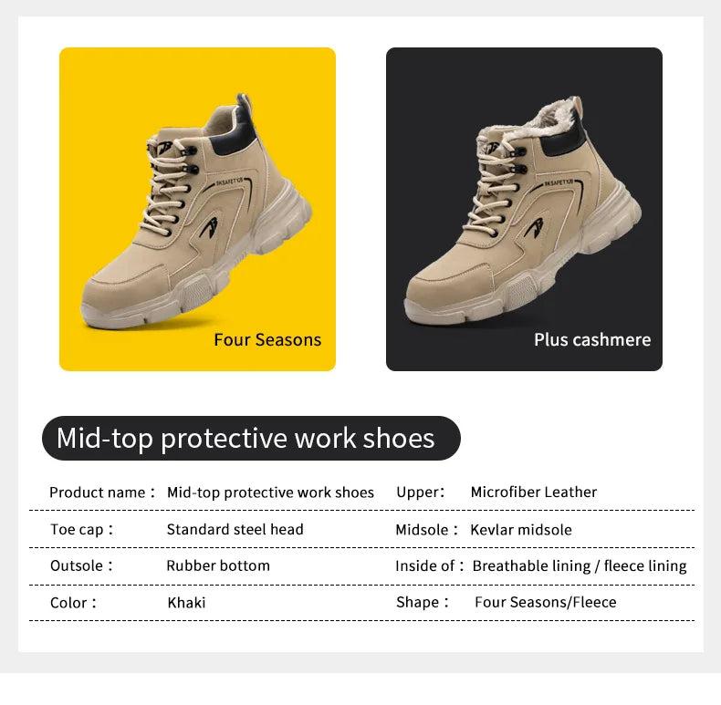 Latest Design Winter Plush Safety Boots Men Waterproof Steel Toe Indestructible Shoes Anti Smashing Puncture Proof Male Footwear