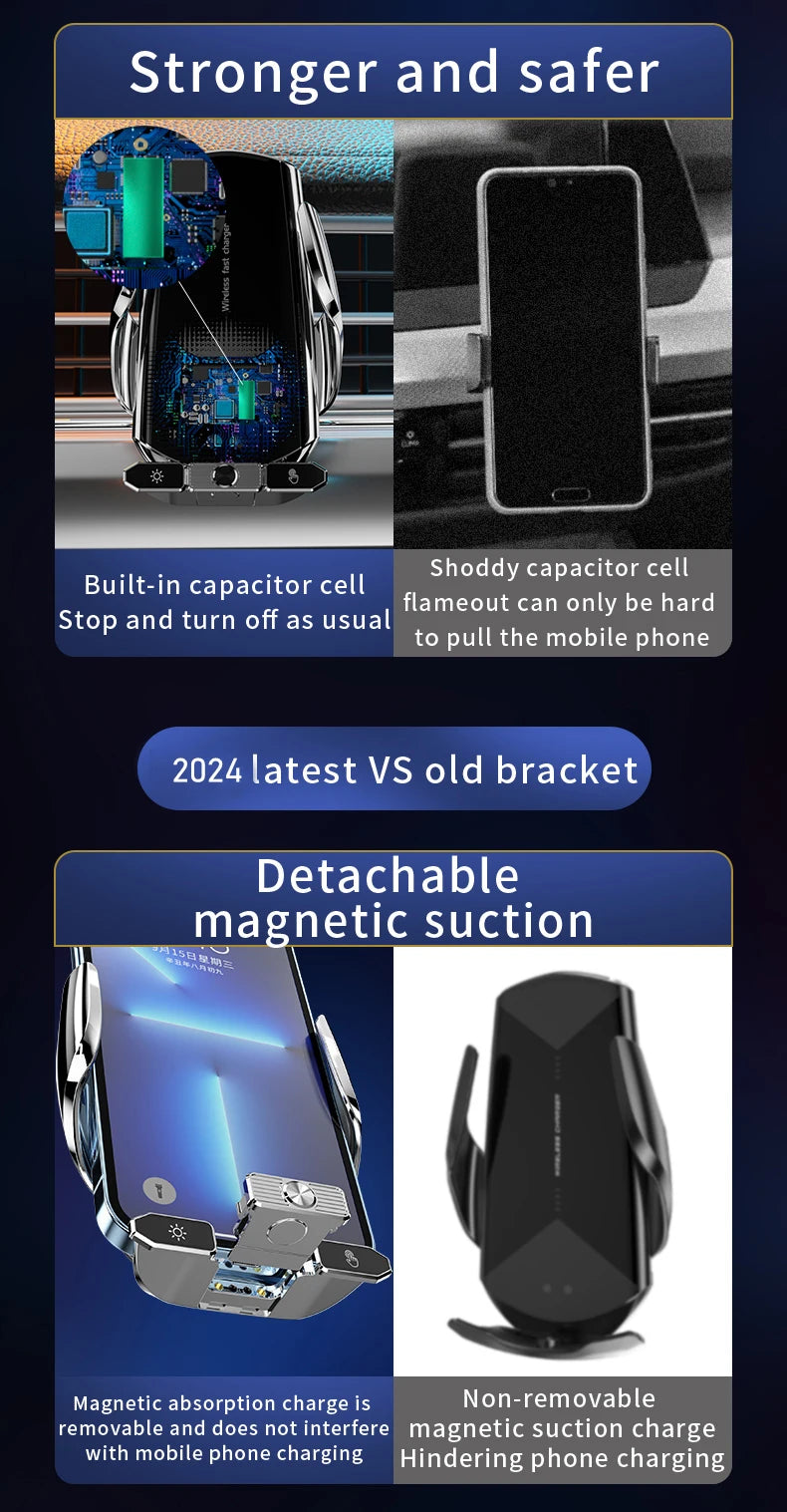 Car Phone Holder Wireless Charger For iPhone 12 13 14 15 Pro Max Sucker For Windshield Dashboard Air Vent Fast Charging Station
