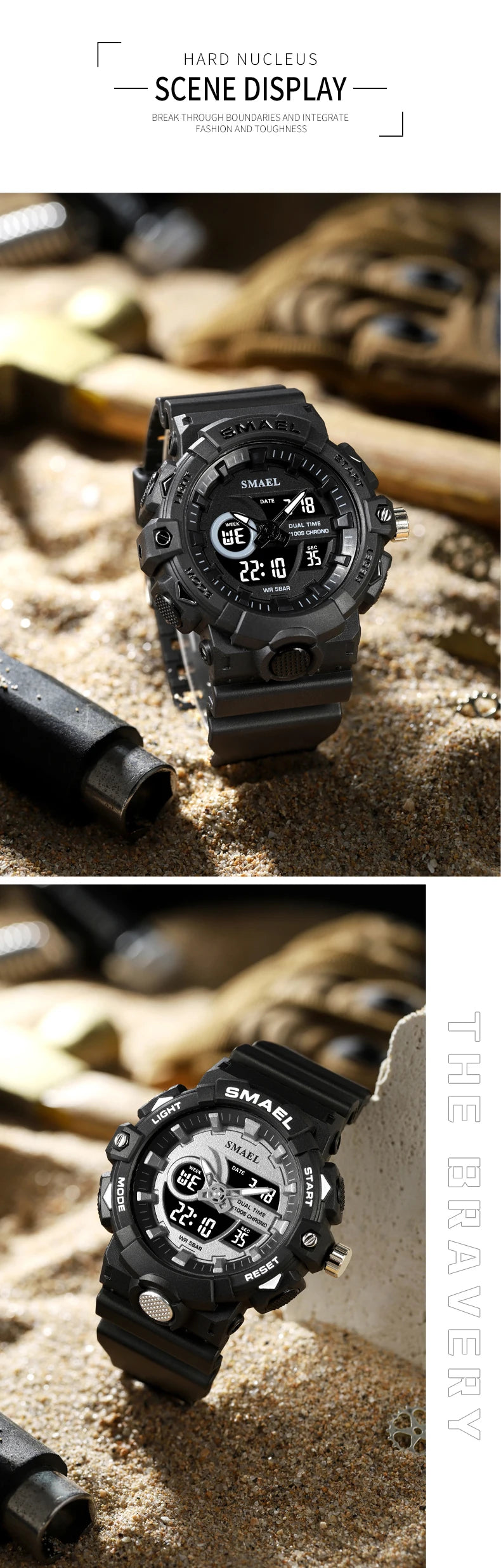 SMAEL Multifunctional LED Light Digital Sport Watch Mens Casual Student Stopwatch Clendar Clock Quartz Analog Wristwatches 8081