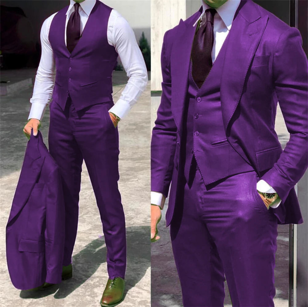 solid color formal business suits Full men's suits Pointed collar Single Breasted high-quality wedding art Graduation
