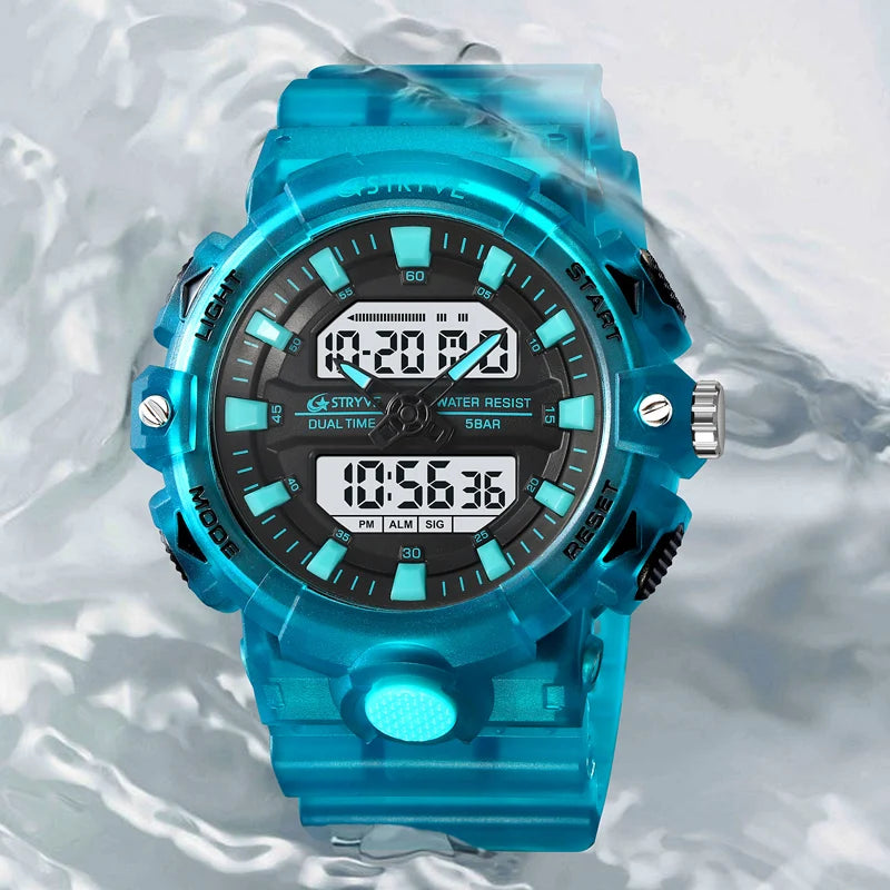 New STRYVE Watch 8028 Digital-Analog Dual Movement Good Quality Men's Watches  5ATM Waterproof Watches Fashion Luminous Calendar