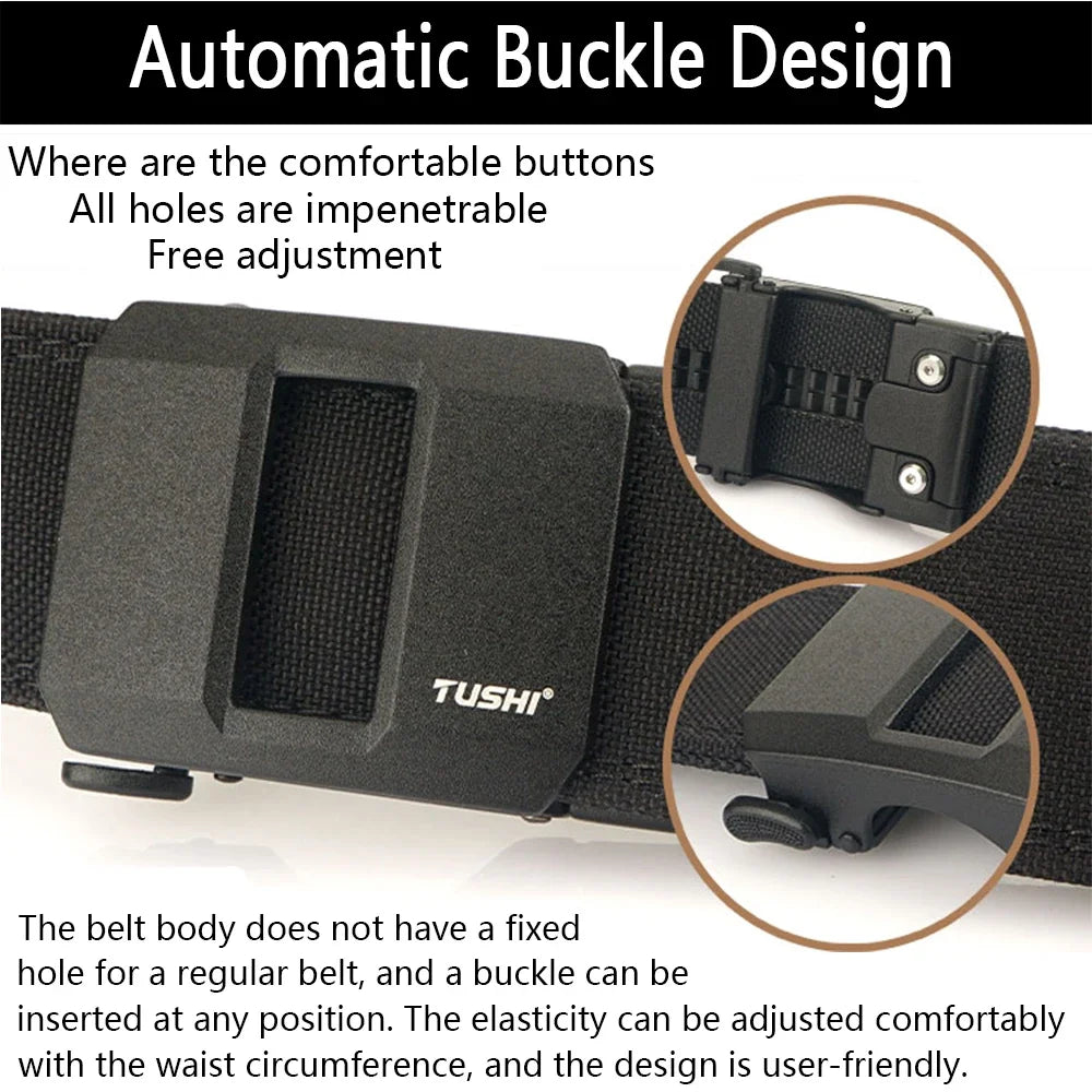 TUSHI Brand 4.3CM Wide double-layer reinforced automatic buckle training quick hanging pistol belt Mens nylon outdoor leisure