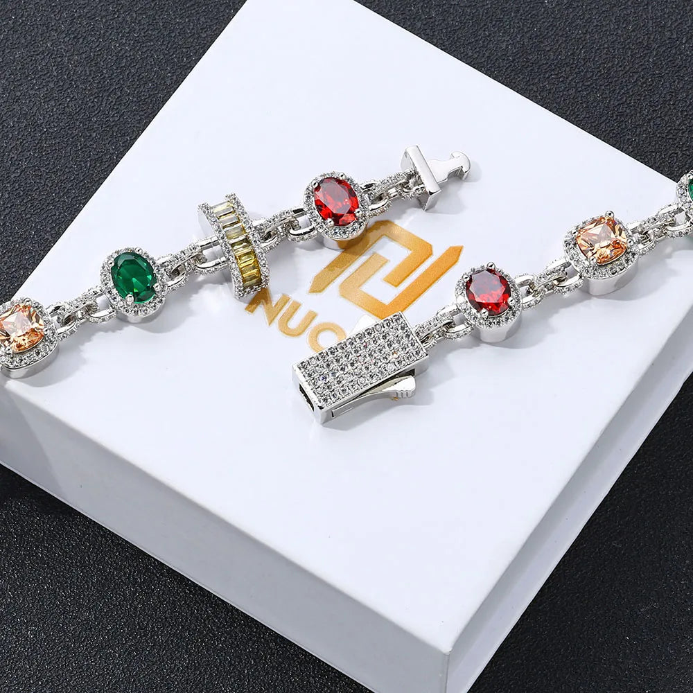 ESKEEM Rainbow Tennis Choker Women Jewelry Iced Out Multi Color Gemstone Necklace Colorful Stone Men Chain