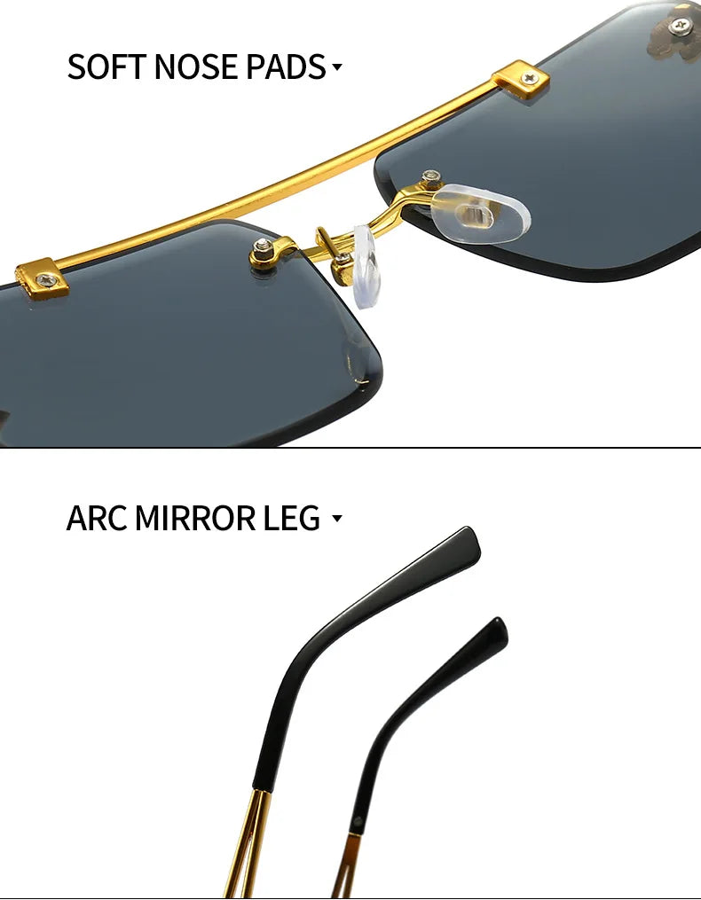KAMMPT Vintage Rimless Sunglasses Men Women Fashion Oversized Square Shades Eyewear New Double Bridge Gradient UV400 Sun Glasses