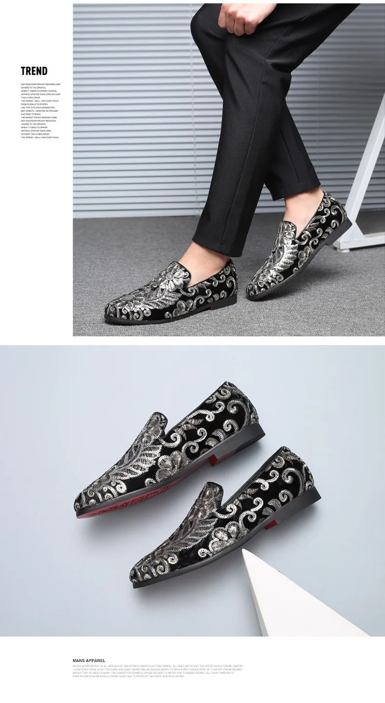 Designer Men's Dress Shoes Luxury Embroidery Men Loafers Italian Brand Wedding Shoes Fashion Party Shoes for Men Oxford Shoe New