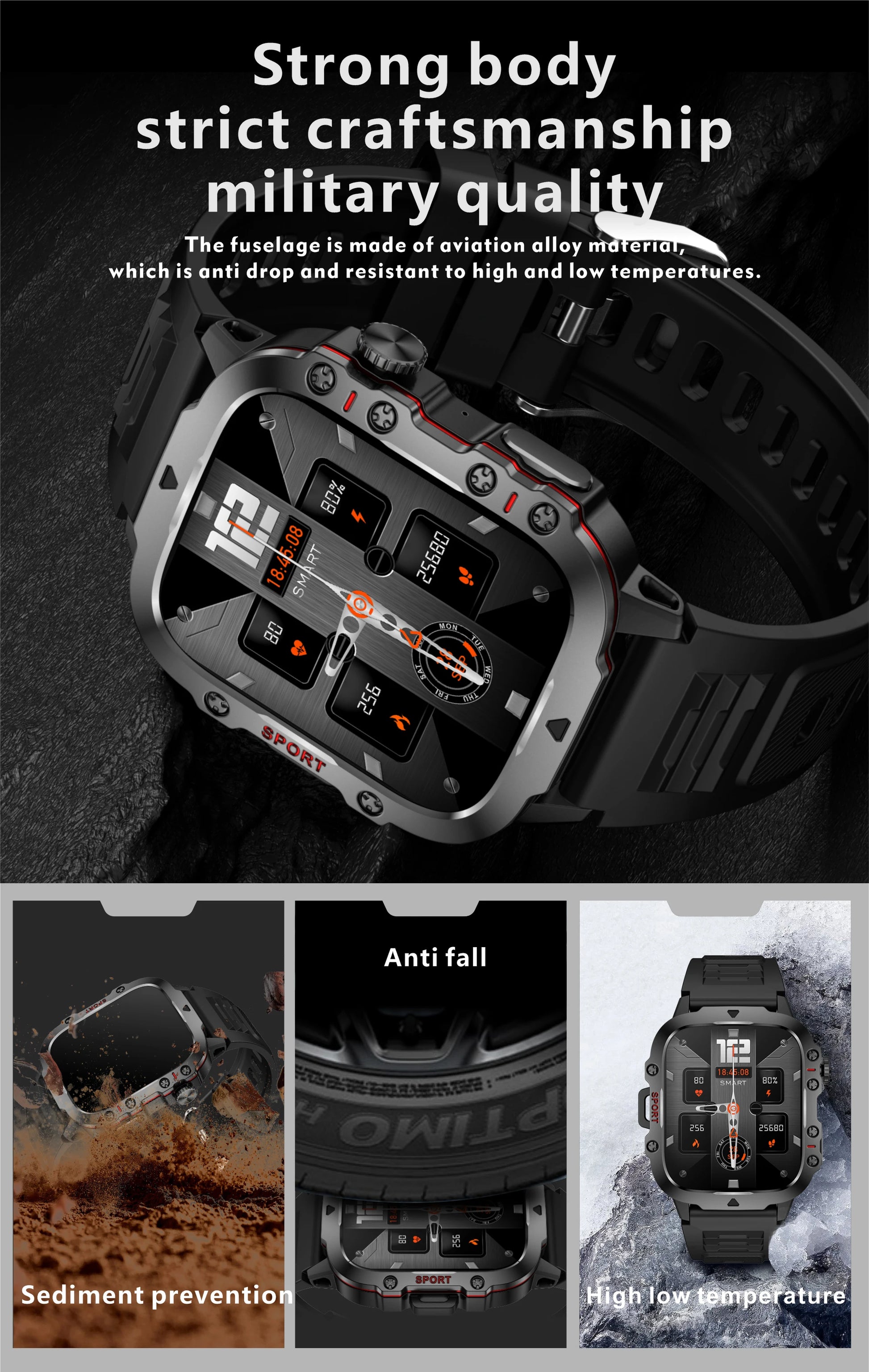 2025 Rugged Military Smart Watch Men Outdoor Watches lP68 Waterproof 2.01" Al Voice Bluetooth Call Smartwatch For Android lOS