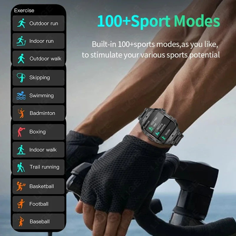 2025 Rugged Military Smart Watch Men Outdoor Watches lP68 Waterproof 2.01" Al Voice Bluetooth Call Smartwatch For Android lOS
