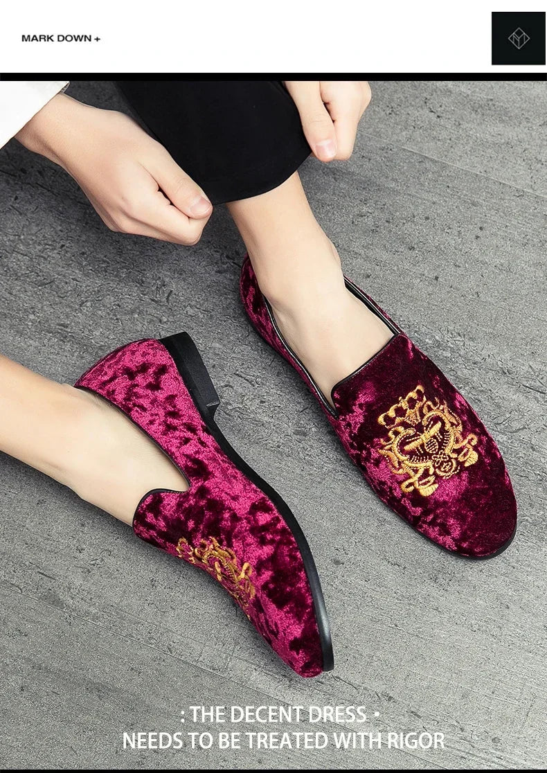 Wedding Dress Shoes Casual Men Loafers New Big Size Lazy Peas Shoes Embroidery Moccasins Suede Leather Shoes Zapatos 48 47