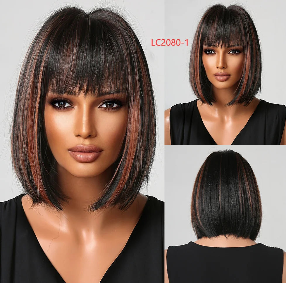 White Blonde Gray Synthetic Wigs with Bangs Short Straight Bob Hair Wig for Women Cosplay Daily Natural Hair Heat Resistant