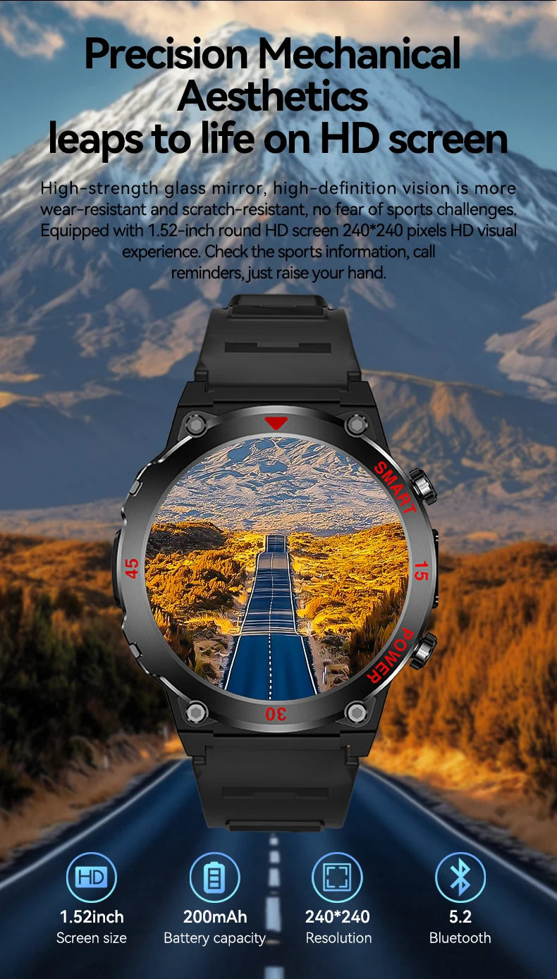 LAXASFIT 2025 New Durable Men's Smart Watch Outdoor Sports LED Flashlight High-Definition Screen Bluetooth Call Smartwatch