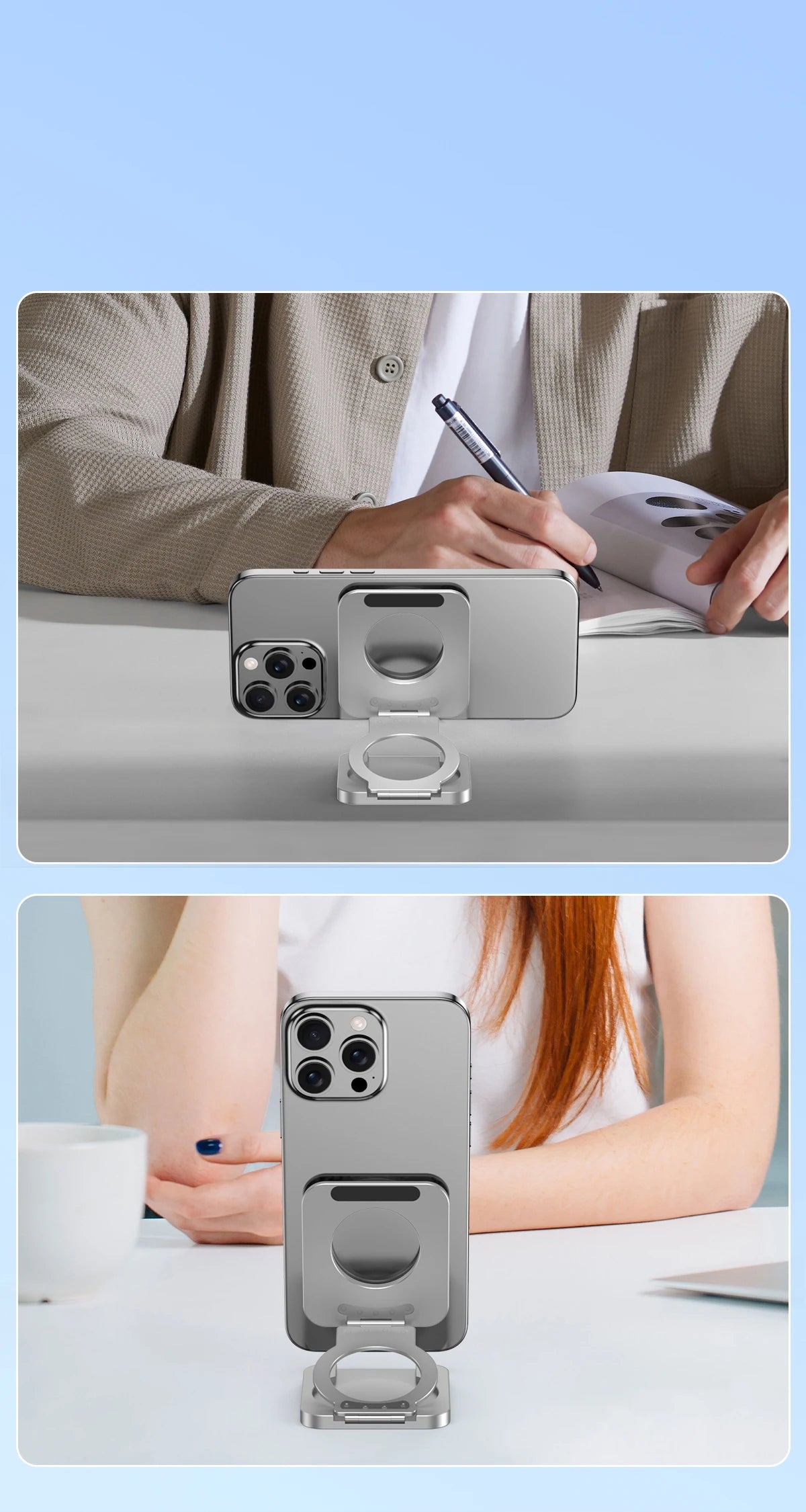Foldable Double Sided Magnetic Phone Holder for Magsafe Gym Treadmill Universal Folding Car Holder Magnetic Smartphone Stand