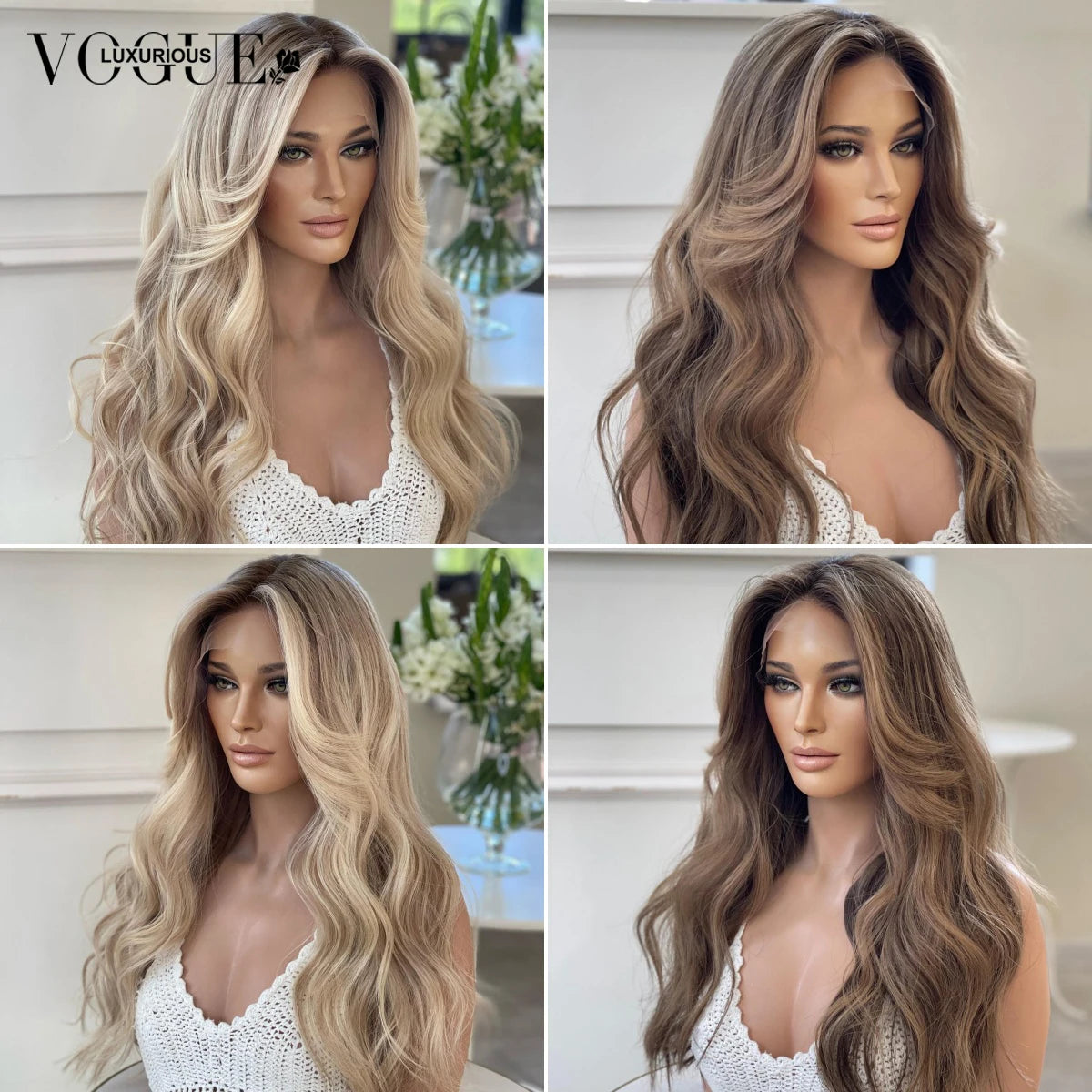 LUX VOGUE Brown Diamond Sheen Balayage Color 100% Virgin Hair Wig 260% Density Beachy Waves  13x6 Upgrade Nude Color Lace Wig