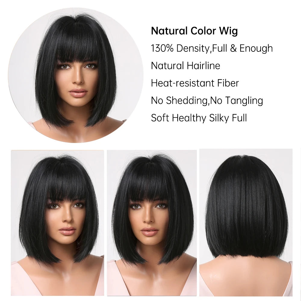 White Blonde Gray Synthetic Wigs with Bangs Short Straight Bob Hair Wig for Women Cosplay Daily Natural Hair Heat Resistant