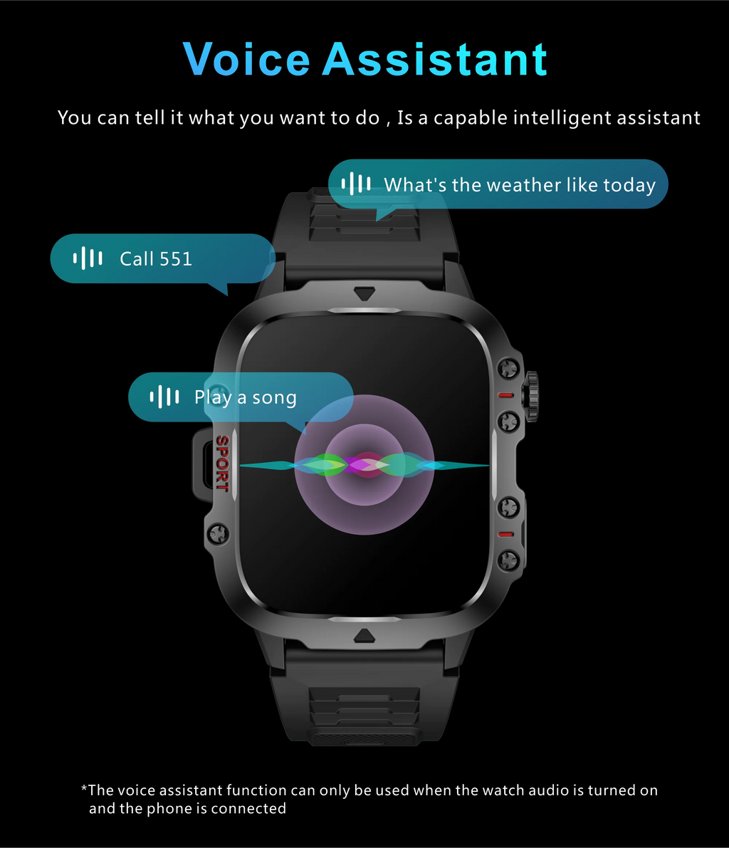 2025 Rugged Military Smart Watch Men Outdoor Watches lP68 Waterproof 2.01" Al Voice Bluetooth Call Smartwatch For Android lOS
