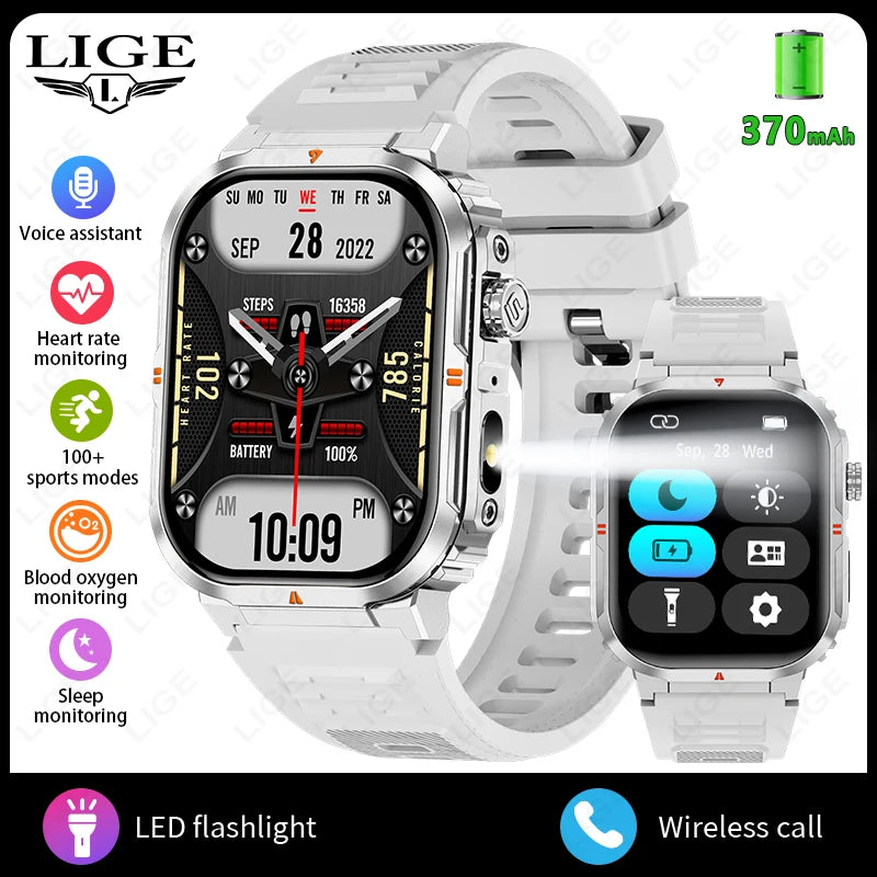 2025 New Professional Sports Smart Watch Men 2.01'' Large Screen Bluetooth Call Watches Flashlight Waterproof Outdoor Smartwatch