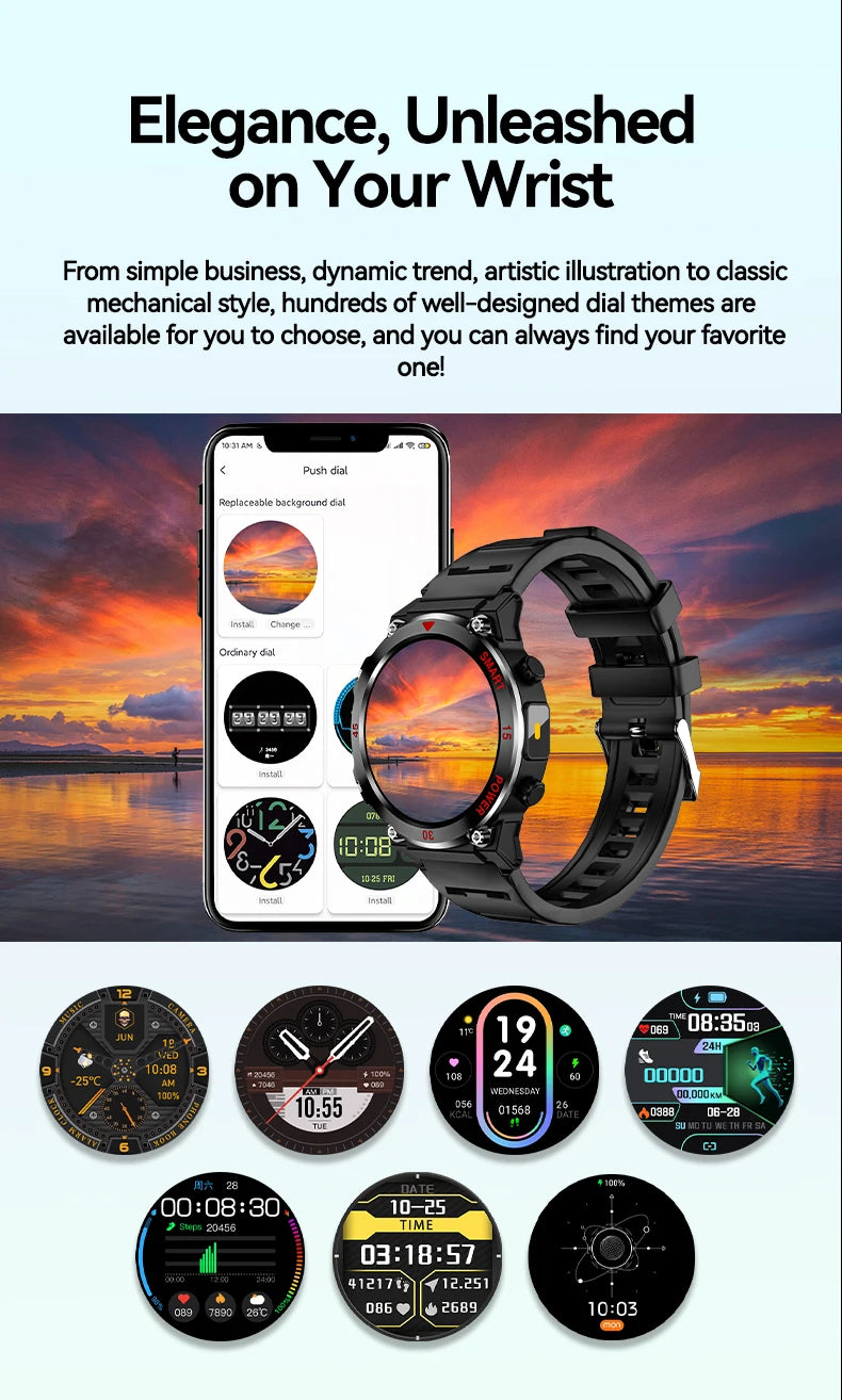 LAXASFIT 2025 New Durable Men's Smart Watch Outdoor Sports LED Flashlight High-Definition Screen Bluetooth Call Smartwatch
