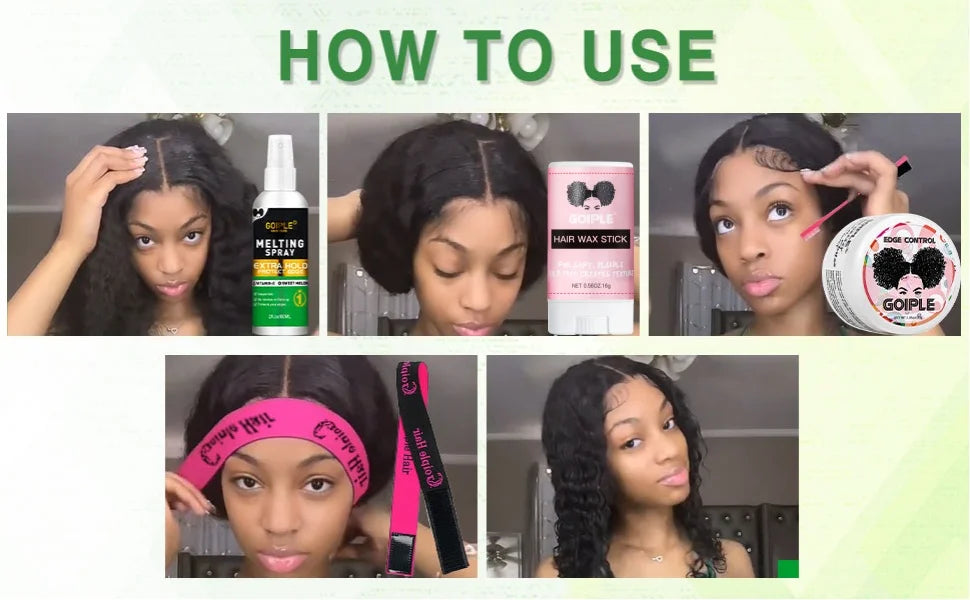 Wig Styling Installation Kit for Women Fast Dry Melting Spray Smooth Wigs Wax Stick Long-Lasting Control Edge Gel and Tools 5pcs