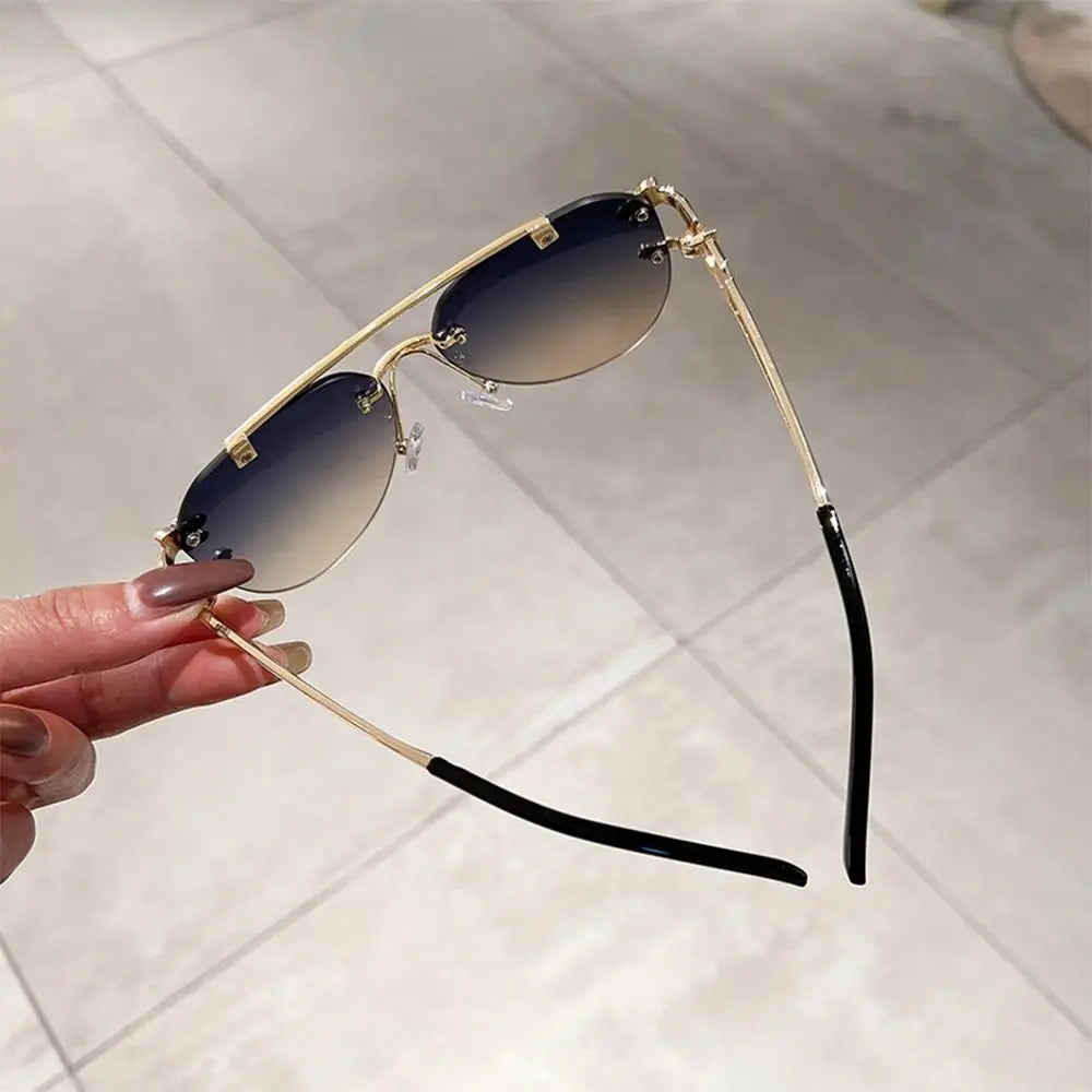New Rimless Cheetah Decor Sunglasses Gradient UV400 Double Bridge Sun Glasses Shades for Women & Men