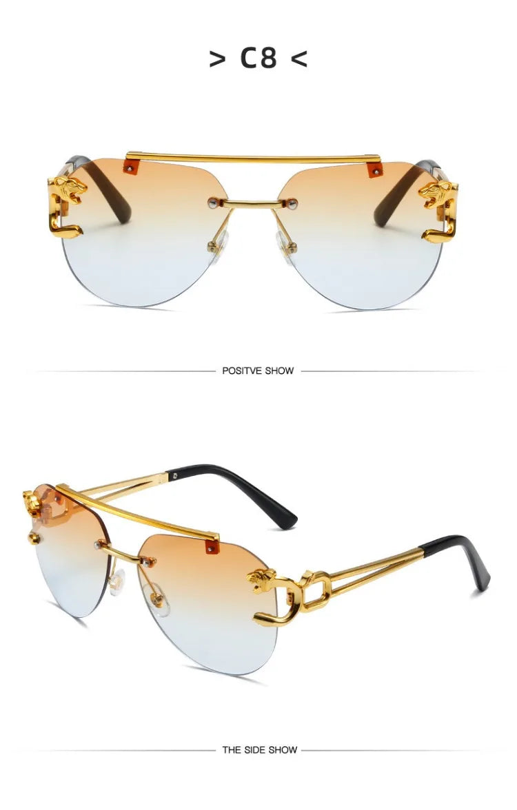 Rimless Vintage Sunglasses for Women Luxury Oversized Fashion Glasses Pilot Gradient Outdoor Shades Sun Glasses Gafas De Sol