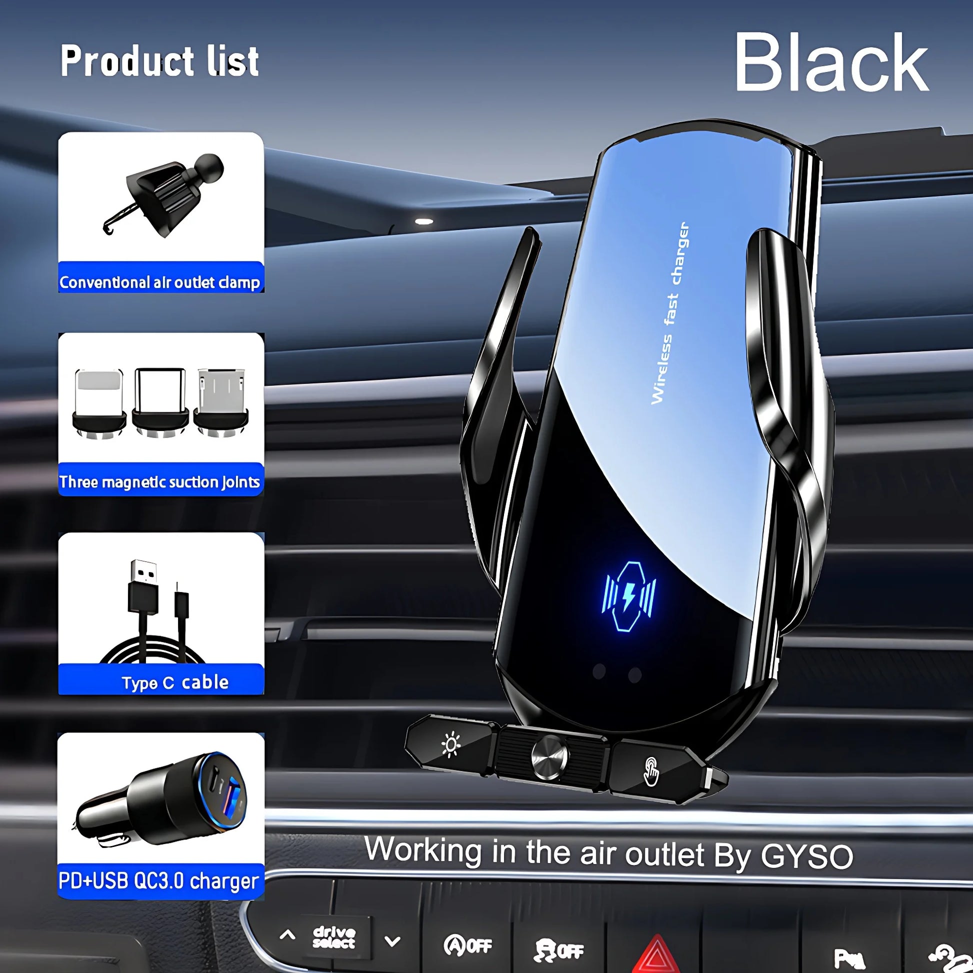 Car Phone Holder Wireless Charger For iPhone 12 13 14 15 Pro Max Sucker For Windshield Dashboard Air Vent Fast Charging Station