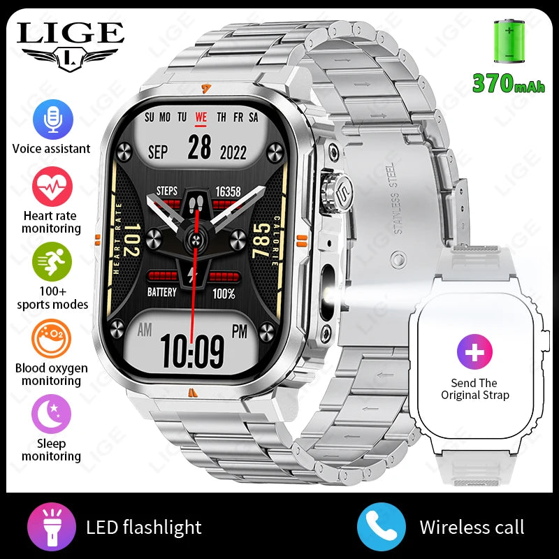 2025 New Professional Sports Smart Watch Men 2.01'' Large Screen Bluetooth Call Watches Flashlight Waterproof Outdoor Smartwatch