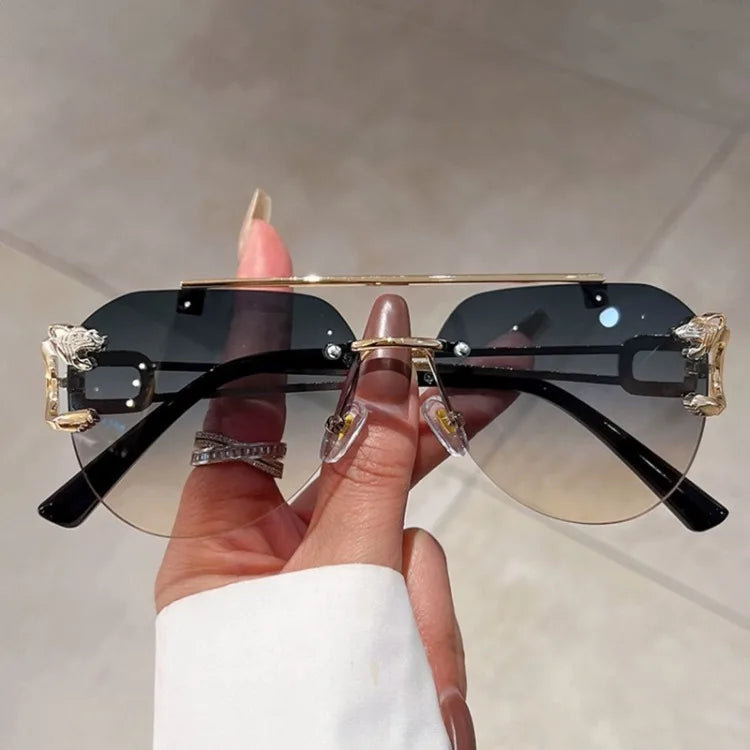 Rimless Vintage Sunglasses for Women Luxury Oversized Fashion Glasses Pilot Gradient Outdoor Shades Sun Glasses Gafas De Sol