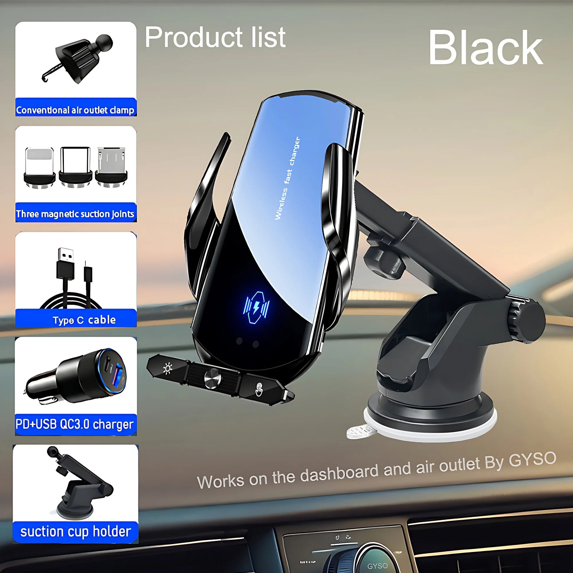 Car Phone Holder Wireless Charger For iPhone 12 13 14 15 Pro Max Sucker For Windshield Dashboard Air Vent Fast Charging Station