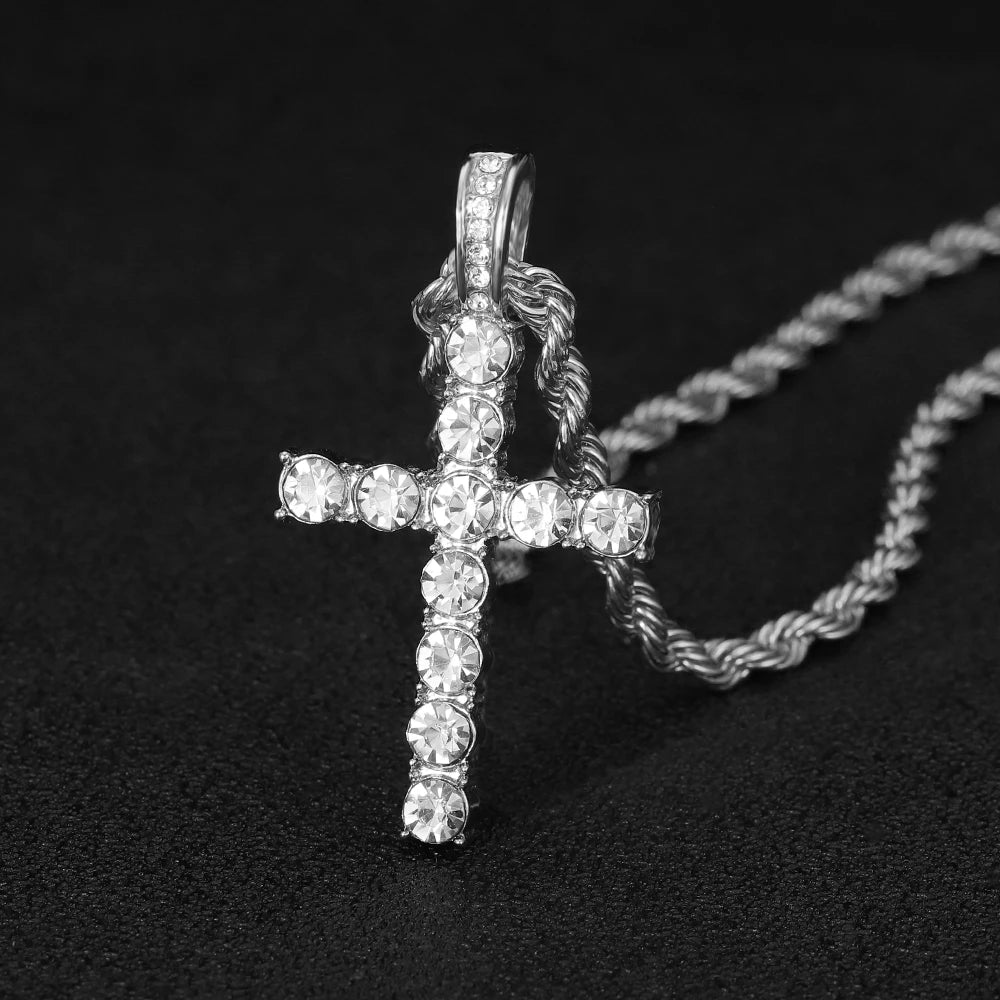 Iced Out Luxury Popular set Watch+Bracelet+Necklace With Gift Box Cuban Chain Cross Pendent Jewelry HipHop Style For Men Women