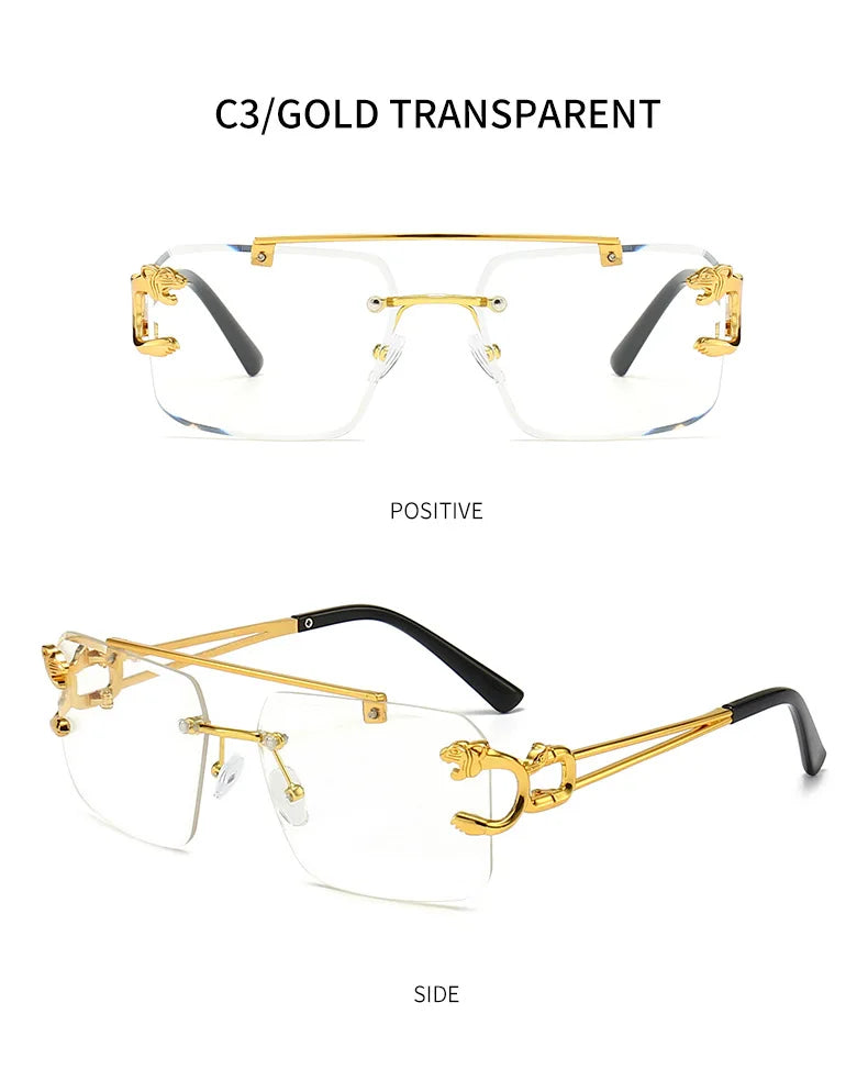 KAMMPT Vintage Rimless Sunglasses Men Women Fashion Oversized Square Shades Eyewear New Double Bridge Gradient UV400 Sun Glasses