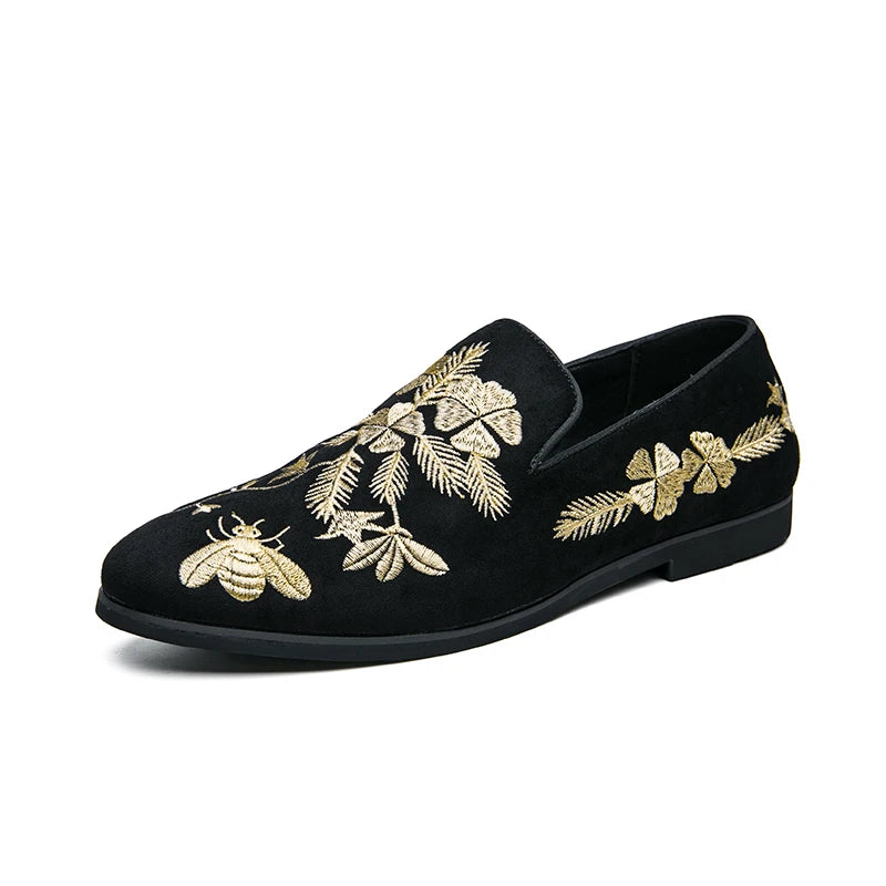 New Loafers for Men Flock Embroider Black Casual Shoes Slip-On Breathable Handmade Free Shipping Mens Dress Shoes Size 38-48