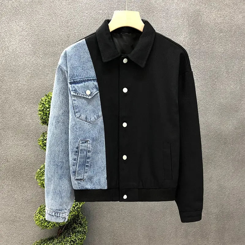 Spring Autumn New Fashion Turn-down Collar Long Sleeve Jackets Men's Clothing Patchwork Button Casual All-match Korean Trend Top