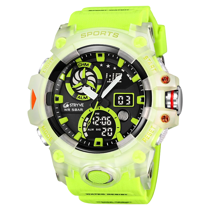 New STRYVE Brand Sports Relojs Hot Men's Digital-Analog Dual Movement Luminous Calendar 5ATM Waterproof Watches 8025 and 8026