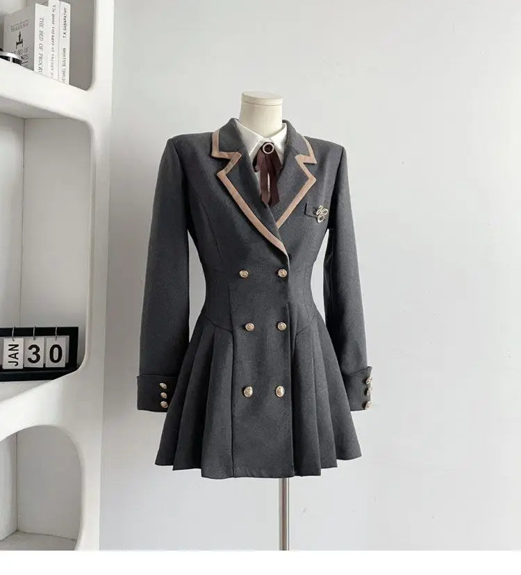 Korean Fashion Woolen Suit Dresses for Women Winter New College Style Sweet Waist up Slim High-end A-line Pleated Mini Dress